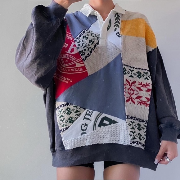 NWT / BDG Textured Patchwork Polo Sweatshirt - Picture 4 of 4